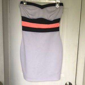 Strapless white black and coral dress